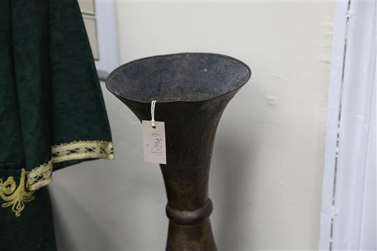 A large 19th century brass Islamic Mamluk revival vase, 45in.